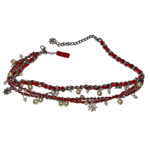 ⚓️Vintage Nautical Charm Silver Link Chain Red Leather Belt Anchor Rolfs
